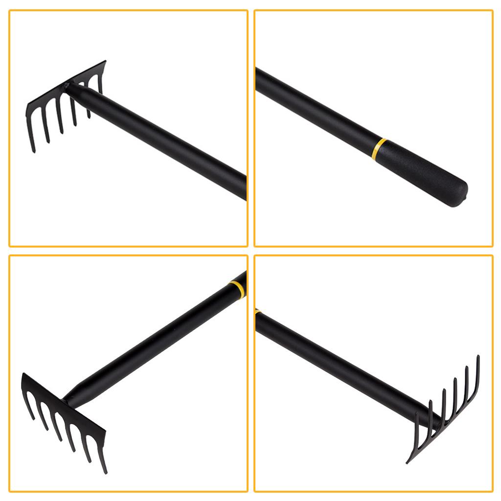 6 Tines Metal Garden Cultivator Rake Small Tiller Tools Garden Tool Set Garden Hand Rake Manganese Steel Rake