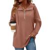 Women's Solid Color Zipper Drawstring Pocket Pullover Top Sweatshirt