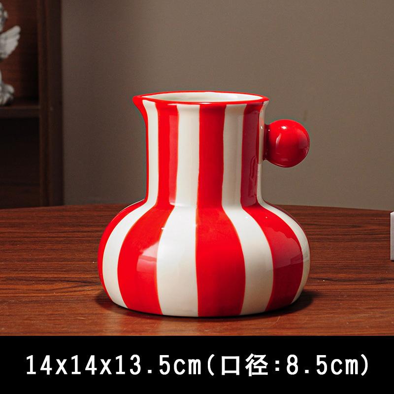 Ceramic Stripes Vase Flower Arrangement Chinese Retro Decoration Porcelain Bottle Flower Vase Home Decoration Accessories