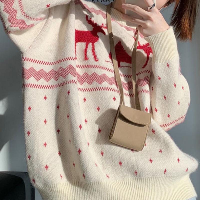 

Новый рождественский пуловер в гонконгском стиле Lazy Wind — универсальный и утолщенный свитер цвета палевого жакета для женщин one size белый