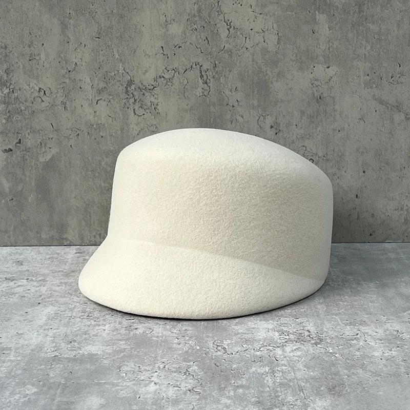 Autumn Winter French Retro Top Fedora Hat Foreign Short Brim Wool Beret Cap Retro Dome Woolen Equestrian Hat Hard Form