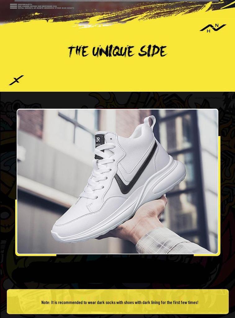 Men's Trendy 8CM Height-Increasing Striped Sports Shoes, Korean Style with Thick Soles and Mid-Top Design.