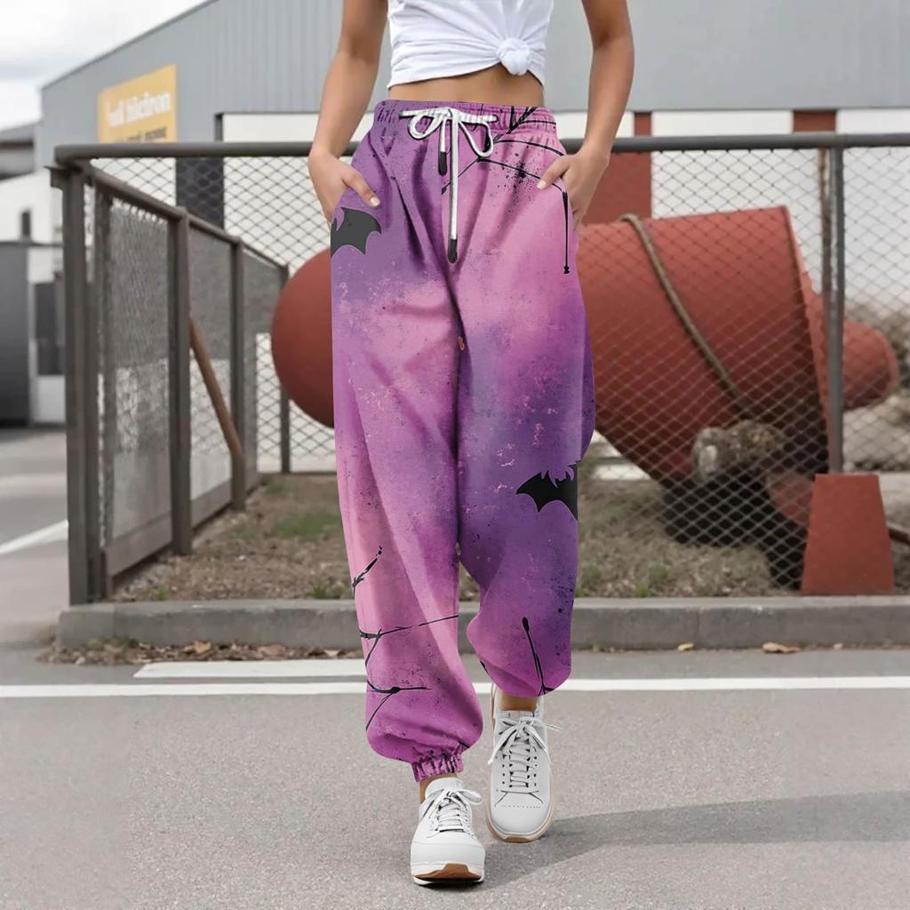 Damen Casual Fashion Halloween Printed Freizeithose Jogginghose Hose Kordelzug Elastische Taille Kordelzug Kordelzughose