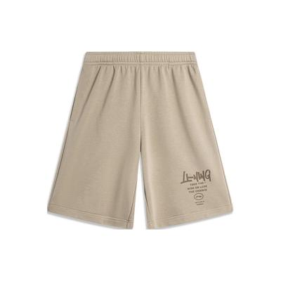 Li Ning Sports Fashion Series Breathable Loose Fit Printed Letter Knit Casual Shorts Men Shorts Velvet-Mouse-Brown AKSU685-3