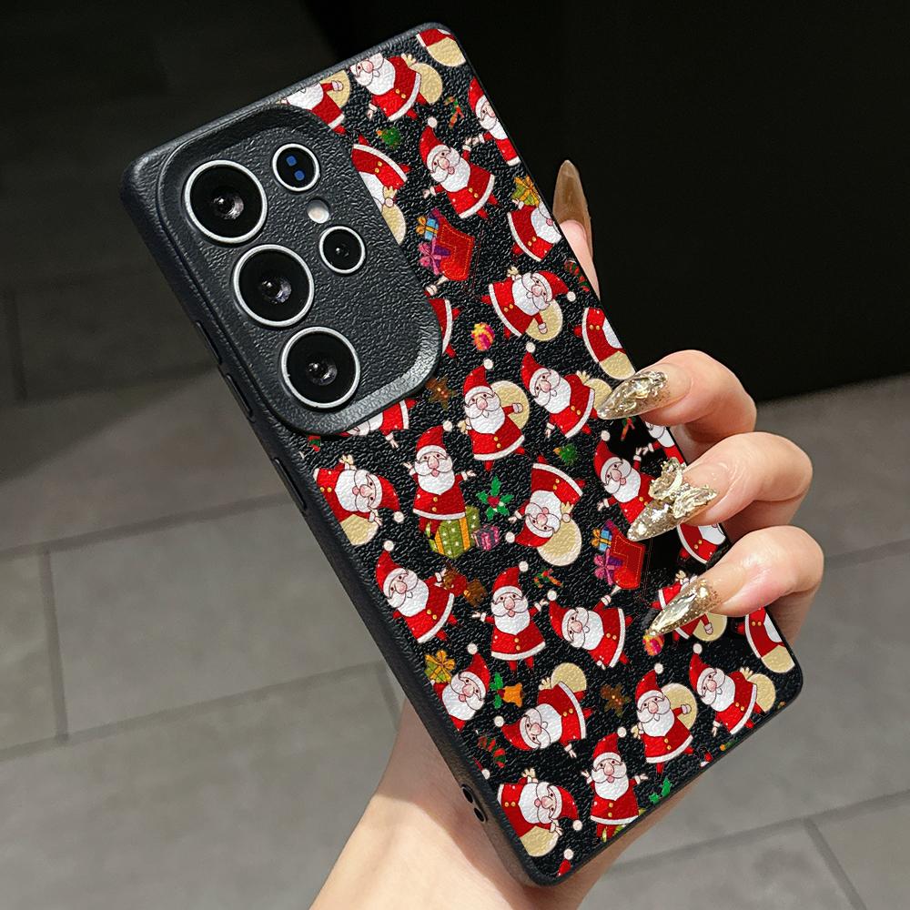 Samsung A07 Xiaomi Redmi 13C 14C for iPhone 17 Pro Max Infinix Realme Phone Cases Soft Brown Leather Pattern TPU Case NY59 Santa Claus Happy New Year