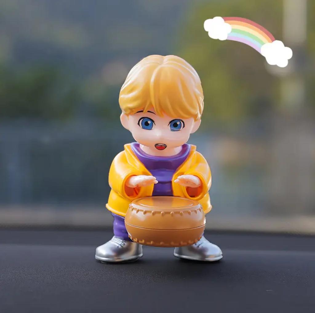 Hot New Solar Car Interior Ornaments Shaking Head Drumming Cartoon Swinging Drummer Automotive Dashboard Decoration