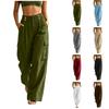 Damen Weite Cargo-Hose Hohe Taille Knopfdetail Lockerer Schnitt Freizeit-Hose mit Seitentaschen und Falten-Design