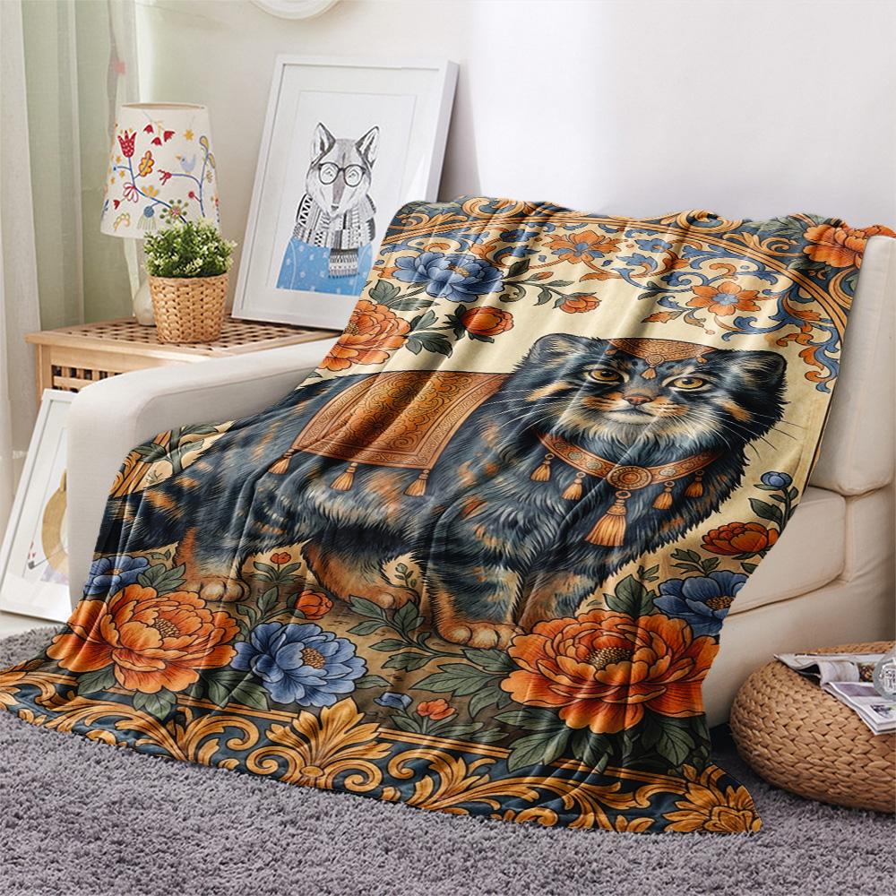 1 Stück Folk Art Druck Flanell Decke, Hohe Qualität, Bequem für Alle Jahreszeiten, Heimdekoration, Wärme und Komfort