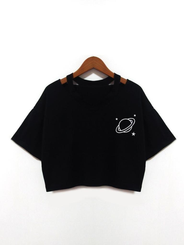 Summer Women Casual Planet Printed Tank Short Sleeve Top Blouse Crop Tops Shirt