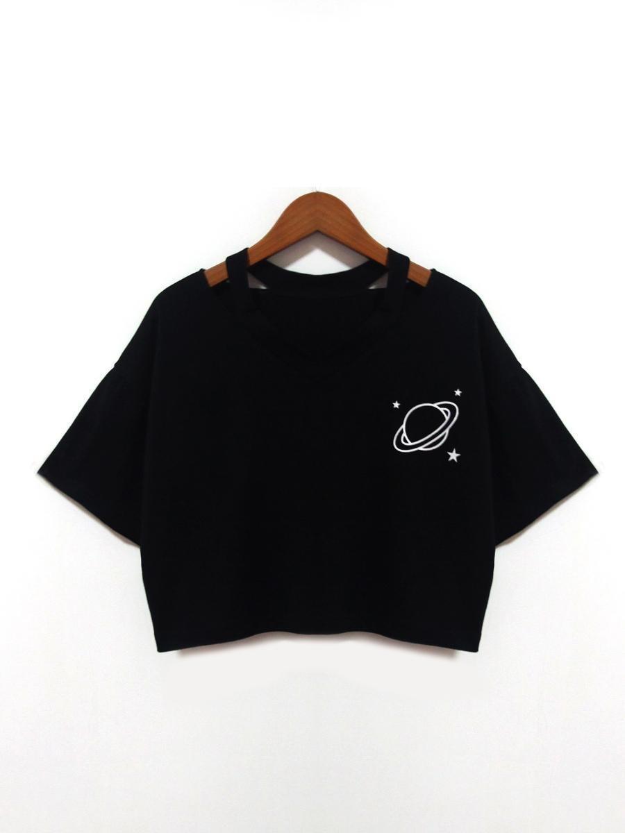 

Летняя женская повседневная майка с принтом планеты с коротким рукавом, блузка, укороченные топы, рубашка XL