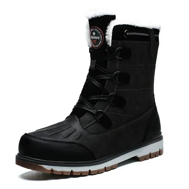 

Fashion Men s Winter Boots Warm Fur High-top Snow Boots Men Waterproof Leather Platform Boots Outdoor Non-slip Men Winter Shoes 47