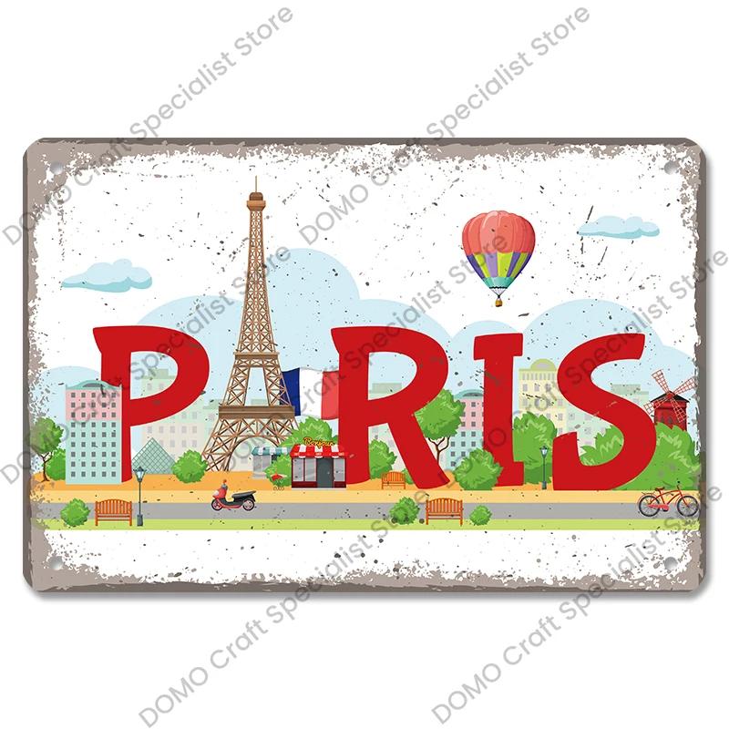 Vintage Paris City of Love Bastille Day Metal Tin Sign  French Wall Decor for Cafe Living Room Home  Retro Poster Plaque for Uni