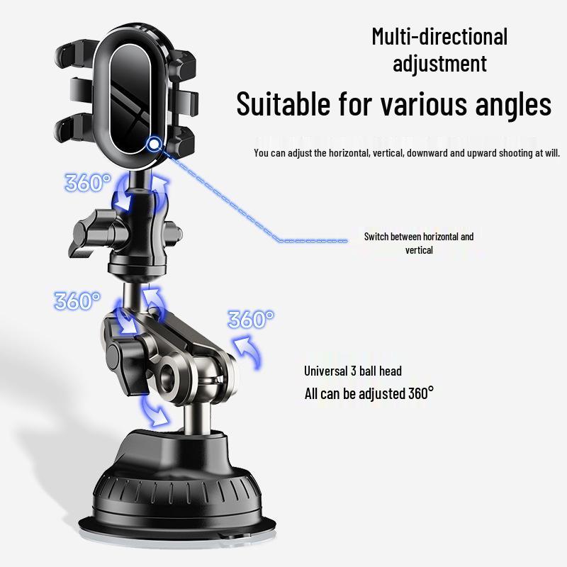 Dual-Function Car Phone Holder with Strong Suction & Adjustable Aluminum Clip
