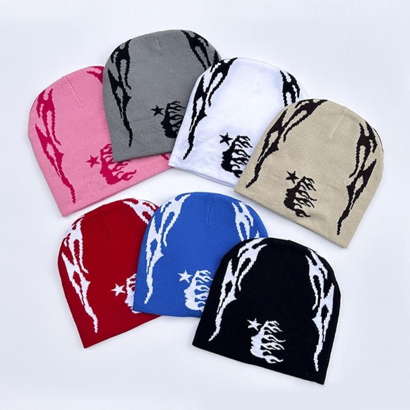 Knitted Beanies Hat for Women Men Popular Pattern Skull Hat Handmade Crochet Hat 2000s Hiphop Hat Casual Street Headwear