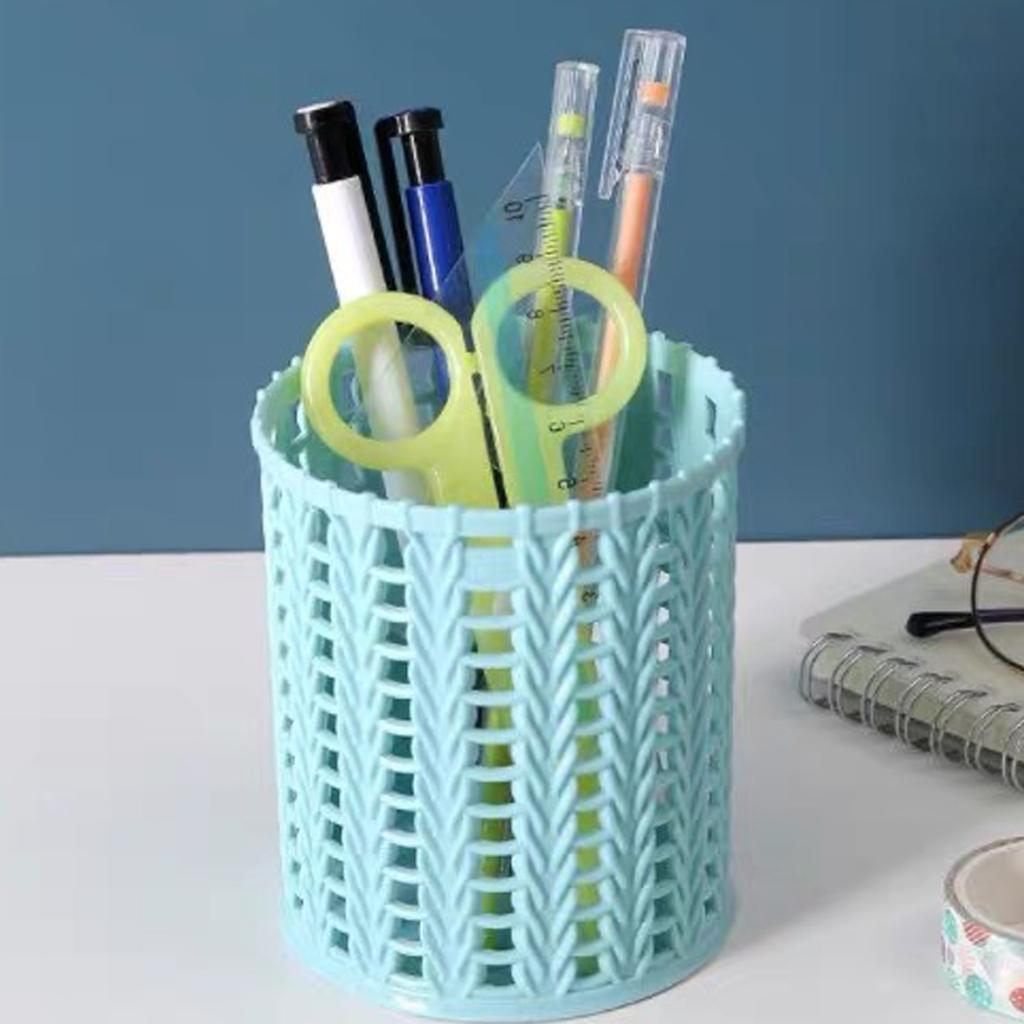 Stifthalter mit Hohlmuster, große Kapazität, Rattan-Stil, Schreibtisch-Aufbewahrungsbox für Studenten, blau