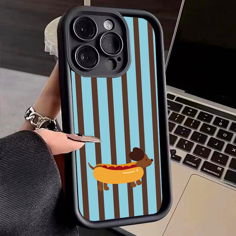 Retro Fun Striped Dachshund Pattern Phone Case for iPhone 17 16 15 14 13 12 11 Pro Max XS X 7 8 Plus SE 2022 16E Creative Cover