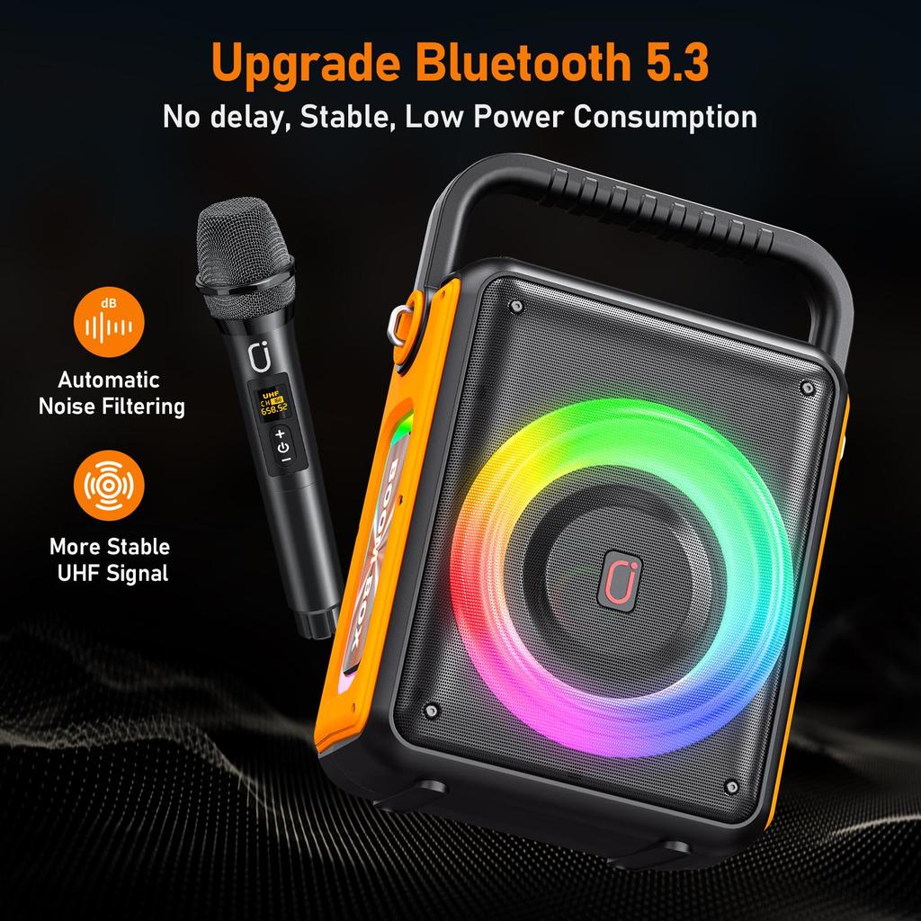 Machine de Karaoké avec 2 Microphones Sans Fil pour Adultes, Système Karaoké Bluetooth Portable avec Lumière RGB pour Fête à Domicile