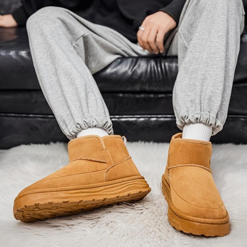 Men Fur Integrated Snow Boots Fleece Lined Cold Proof Warm Chunky Cotton Shoes