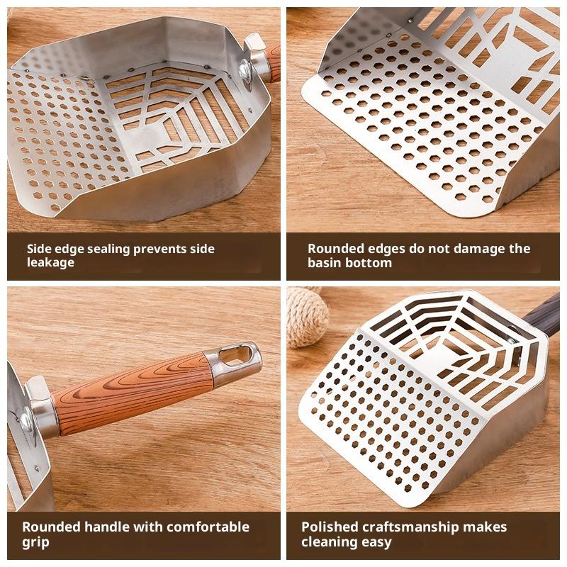 Stainless Steel Cats Litter Scoop Durable Long Handle Mesh Carbon Steel Large Size Scooper Litter Filter Pet Cleaning Tools
