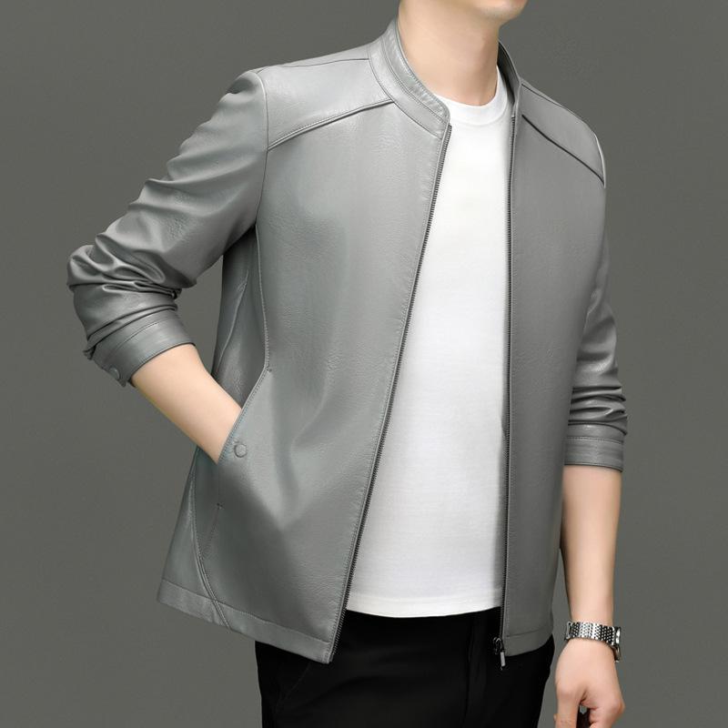 Men's Spring and Autumn Leather Jackets New Men's Stand Collar Casual Leather Jackets
