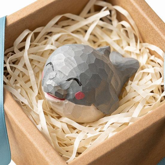 Hand-Carved Wooden Dolphin Figurine Cute Dolphin Statue Ocean Animal Desk & Home Decor, Handmade Wood Dolphin Ornament, Unique Gift for Animal Lovers