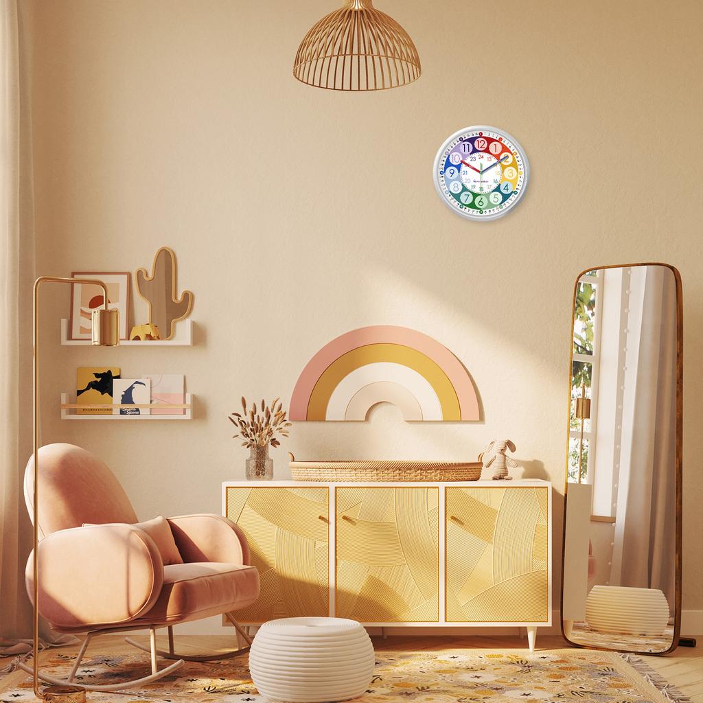 Colorful Digital Plastic Glass Teaching Wall Clock Living Room Bedroom Kitchen Home Decoration Silent Quartz Clock Holiday Gift (No Battery)
