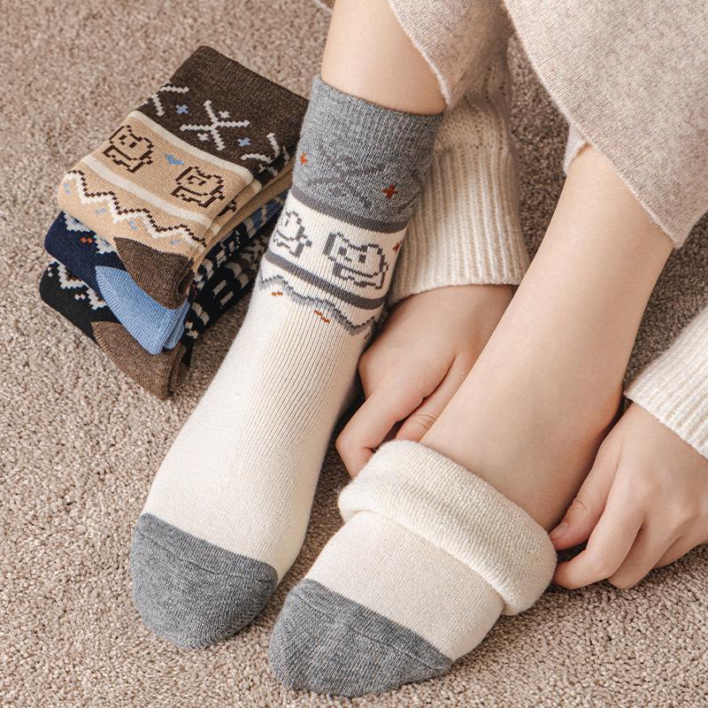 Women's Fair Isle Velvet Mid-Calf Thick Warm Sleep Socks