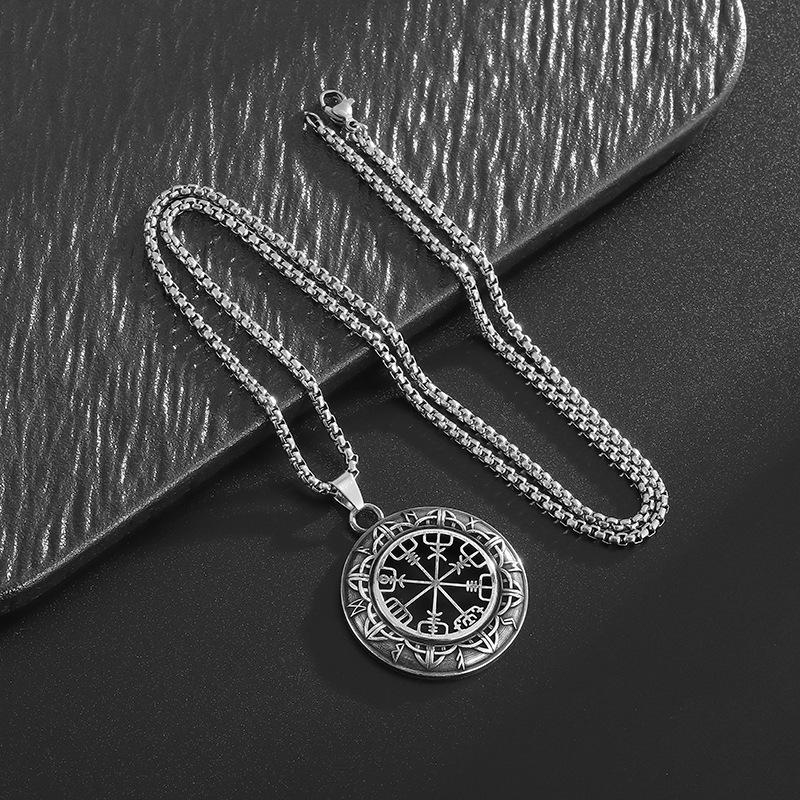 Shrimp Skin Fashion Vintage Vintage Runes Pirate Compass Pendant