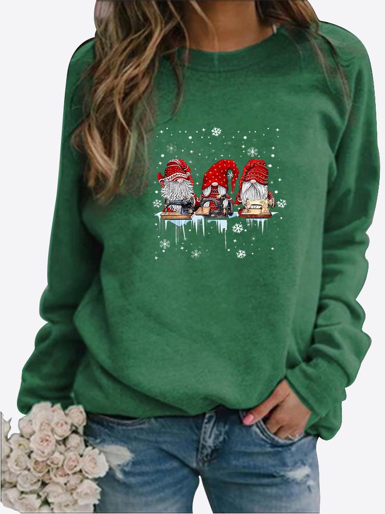 Women's Winter Printed Round Neck Comfortable Sports T-shirt Plus Size Casual Long Sleeve Tops Sweatshirt Printed Sweater Pullover