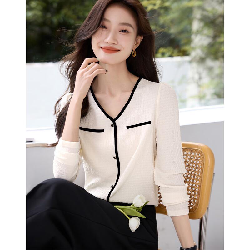 Mohan Yimei Elegant Color-Block Long-Sleeve Blouse 2XL