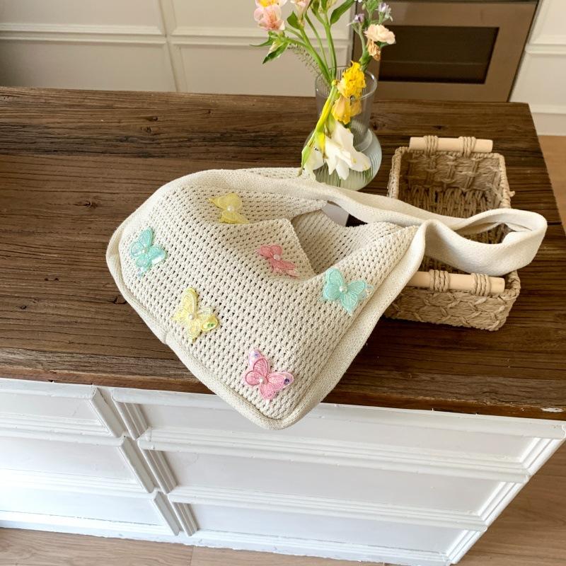 New High-end Knitted Bag Hollow Bag Simple Shoulder Bag Bow Element Knitted Bag