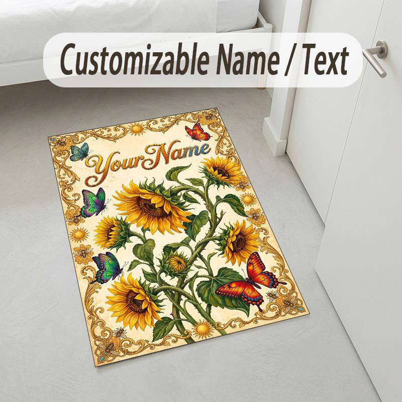 Butterfly Theme Crystal Velvet Rug Personalized Custom Name Text Soft Floor Mat Home Decor