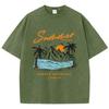 Fashion Women'S Cotton Washed T-Shirts Summer Adventure Sunset Printing Tops Oversize O-Neck Soft Short Sleeve Female Clothes
