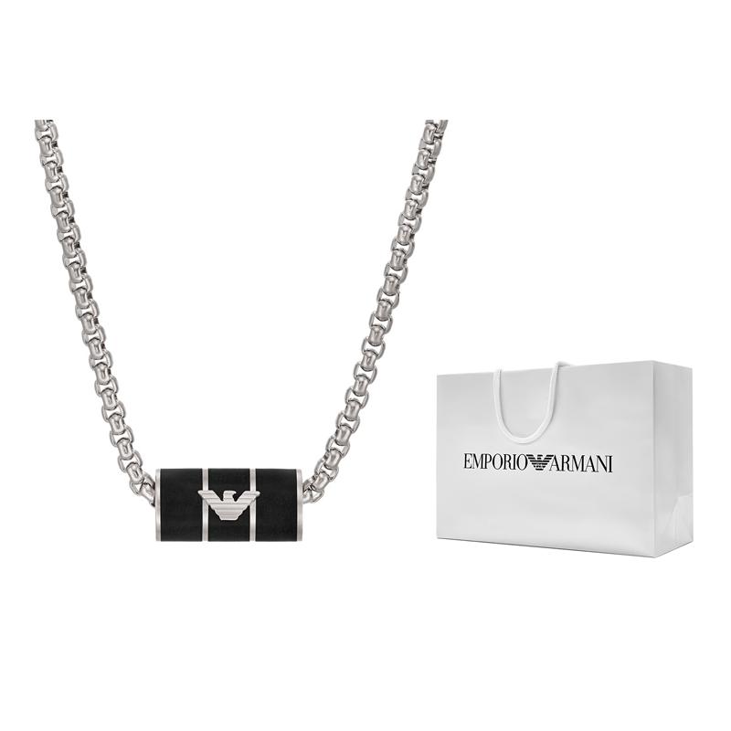 Emporio Armani Černý korálkový přívěsek Náhrdelník Pánský náhrdelník Stříbrný EGS2919040