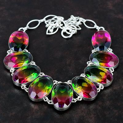 Faceted Multi Tourmaline Necklace 925 Sterling Silver Necklace Adjustable Chain Necklace Handmade Antique Necklace Gemstone Jewelry For Gift