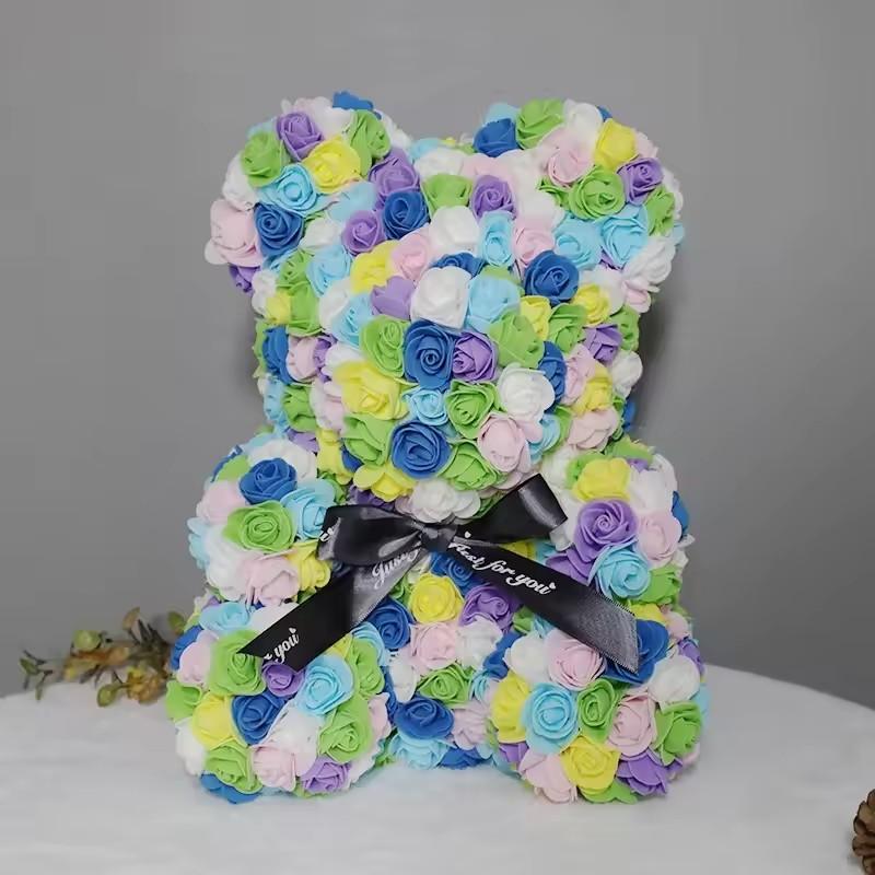 Umělé květiny 25cm Medvídek z růží Dárek pro přítelkyni k výročí, Vánocům, Valentýnu, Narozeninový dárek na svatební hostinu