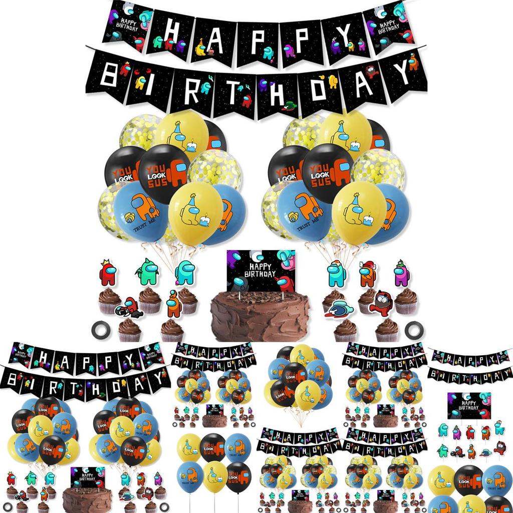 Party Birthday Theme Decoration Supplies Set Banner Balloon Cake Insert