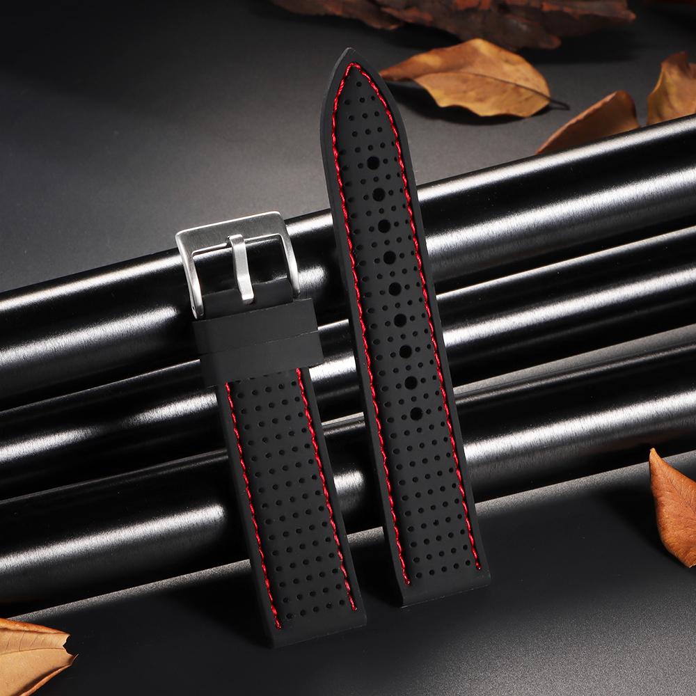 20mm 22mm 24mm Soft Silicone Rubber Watch Strap Men Women Sport Waterproof Breathable Wrist Band Matte Black Buckle Bracelet