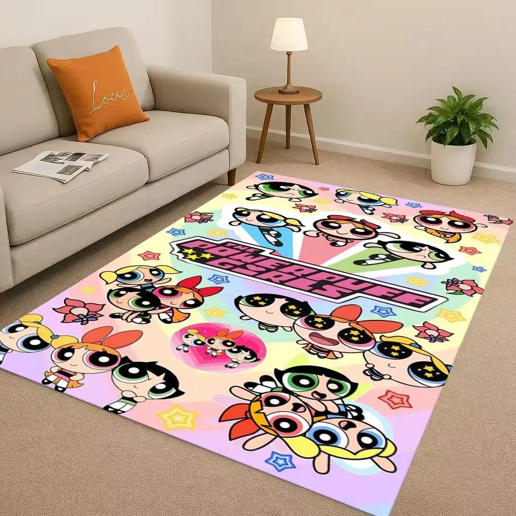 

3D Classic Cartoon Cute P-Powerpuff Girl Room Non-Slip Area Rug Carpet for Bedroom Playroom Sofa,Easy Clean Home Decor Doormat 40x60cm( 15x23in )