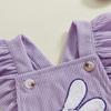 Baby Girl Easter Romper Bunny Embropidery Flying Sleeves Square Neck Bodysuit with Bow Headband