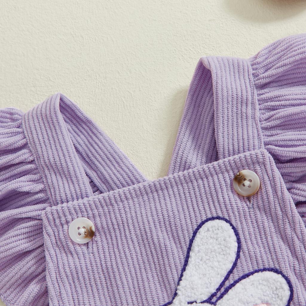 Baby Girl Easter Romper Bunny Embropidery Flying Sleeves Square Neck Bodysuit with Bow Headband