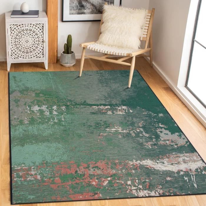 Tapis salon vintage vert multicolore 123x180