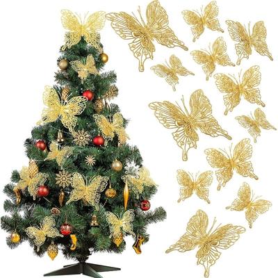 5/10Pcs Glitter Butterflies Christmas Decoration Xmas Tree Sparkling Butterflies Hanging Ornaments Home Decor New Year 2026 Gift