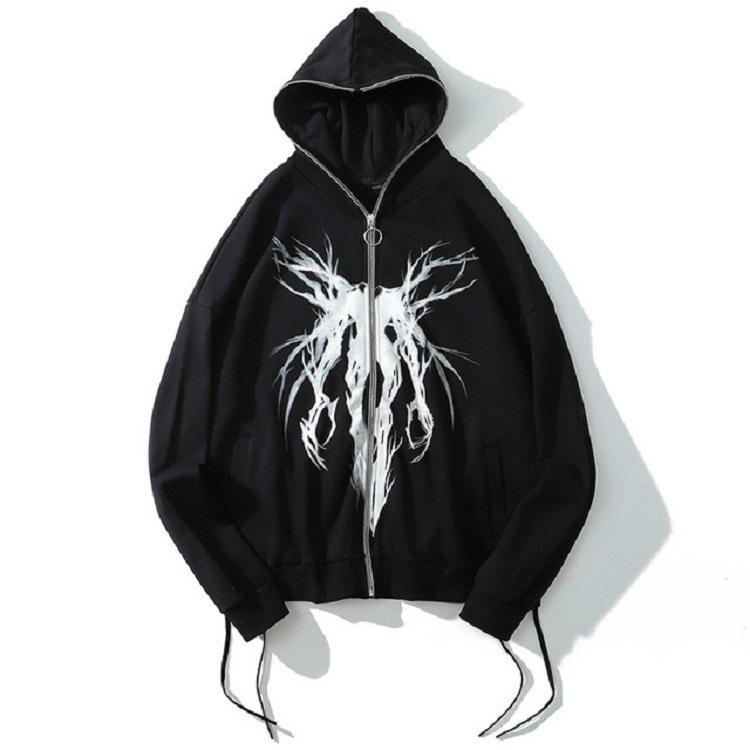 Spring And Autumn Women's Hooded Sweatshirt Zip Print Long Sleeve Hoodie Jacket