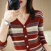 Women S Striped Knit V Neck Cardigan Long Sleeve Casual Outerwear