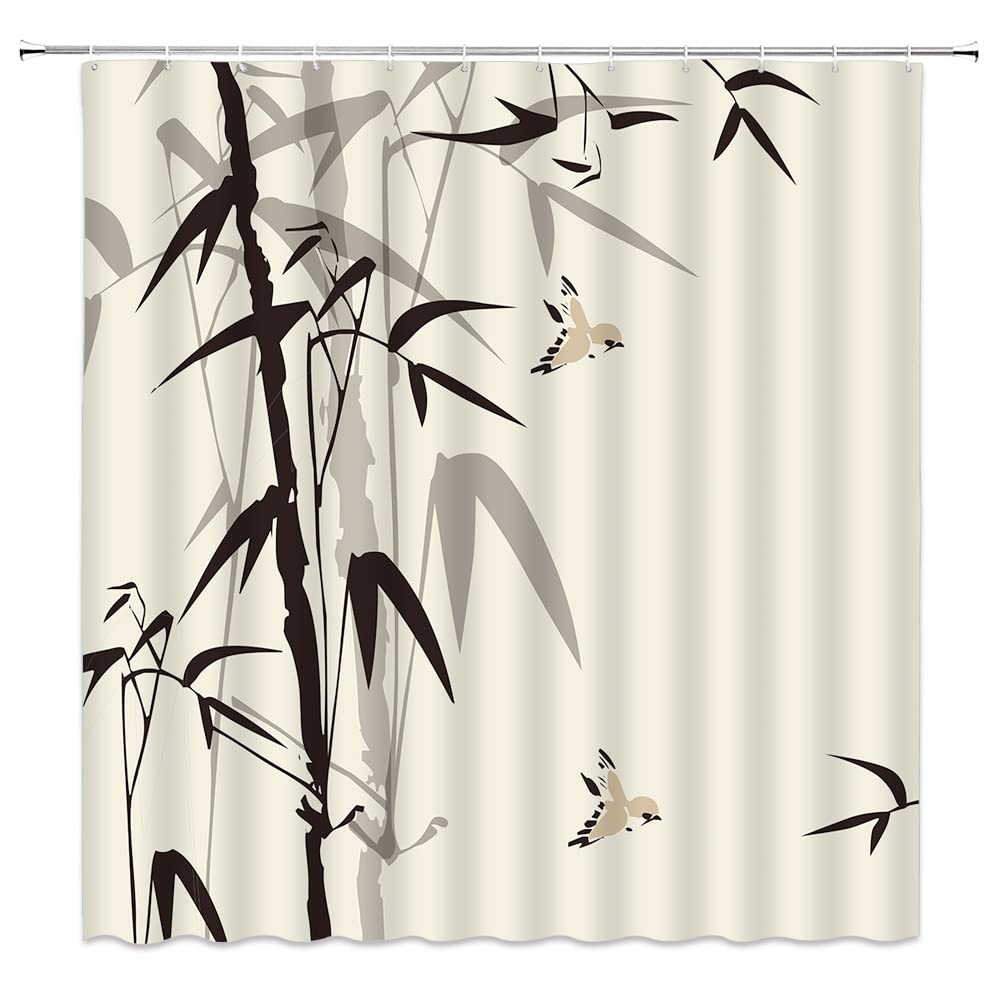 Landscape Shower Curtain Spring Season Pink Flower and Pavilion Scenery on Lake Chinese Style Bathroom Decor Hanging Curtain with Hooks