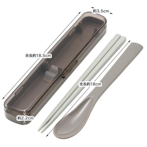 Skater Chopsticks, 18cm, Spoon, and Chopstick Case, Slim Combination Set, Antibacterial, Mauve Gray, for Adults and Women, CAC1AAG-A