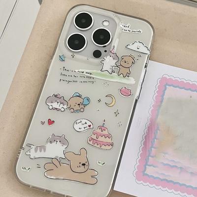 Imd Cartoon Shell For Iphone 12 13 Promax 11 14 Pro Max Soft Silicone Cute Cat Dog Puppy Phone Case Conque Capa Cover