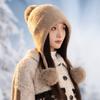 New Rabbit Fur Knitted Warm Hat Autumn and Winter Fleece Thickened Ear Protection Face Fleece Fleece Hat Women's Cold Protection Hat