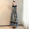 Women's Printed Sleeveless Lyocell Linen Blend Maxi Dress